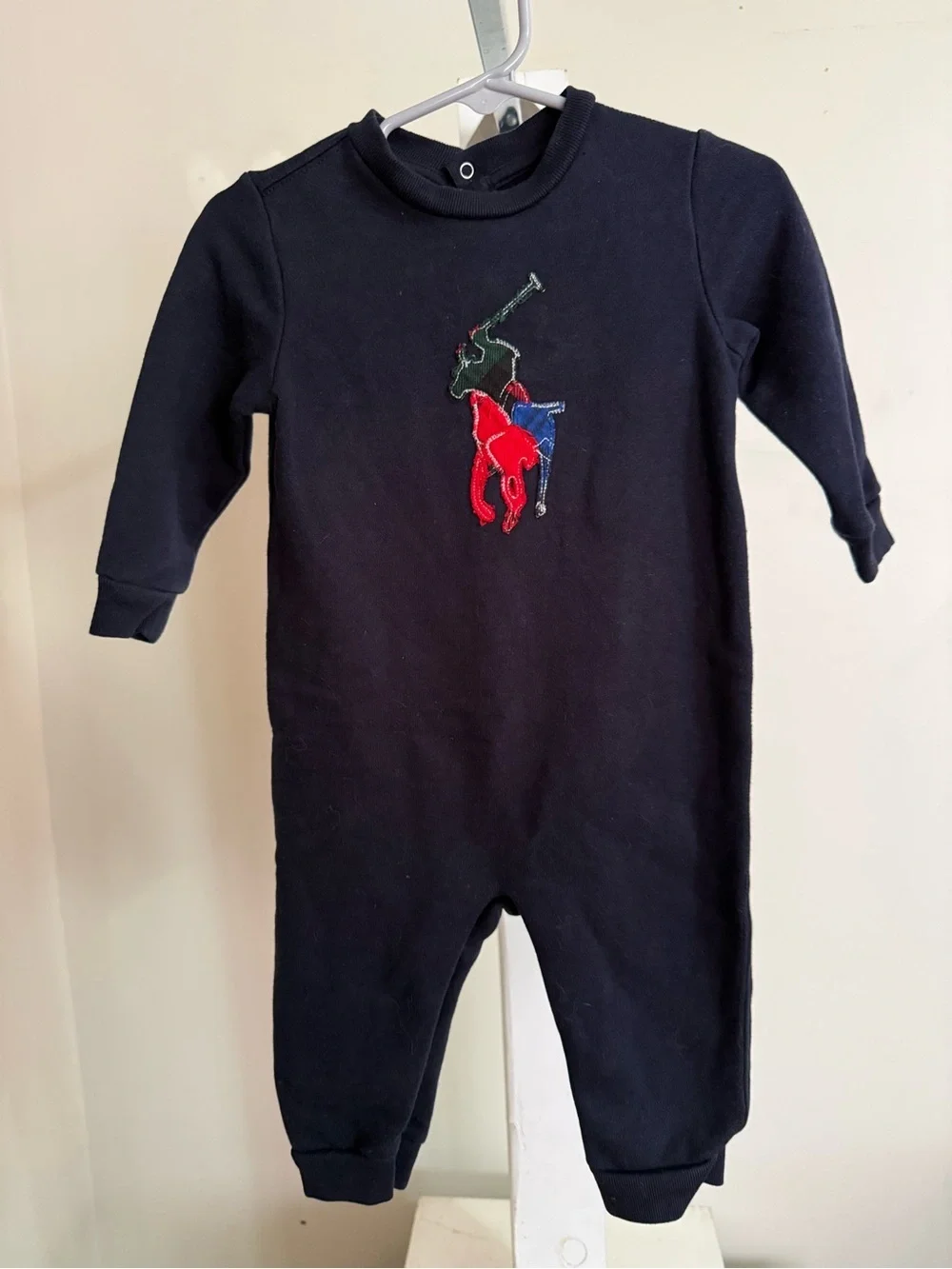 Ralph Lauren Baby Boys Plaid Big Pony Fleece Romper